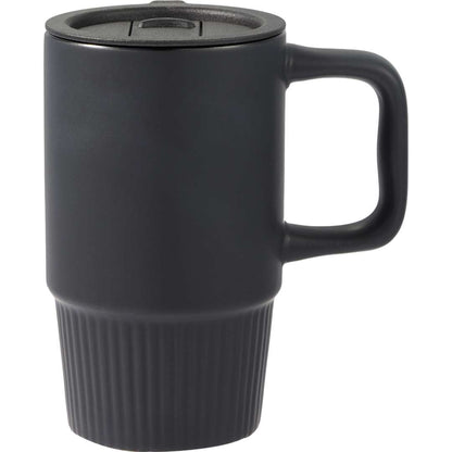Front View of Black Camden 13oz Ceramic Mug w/ Lid plain