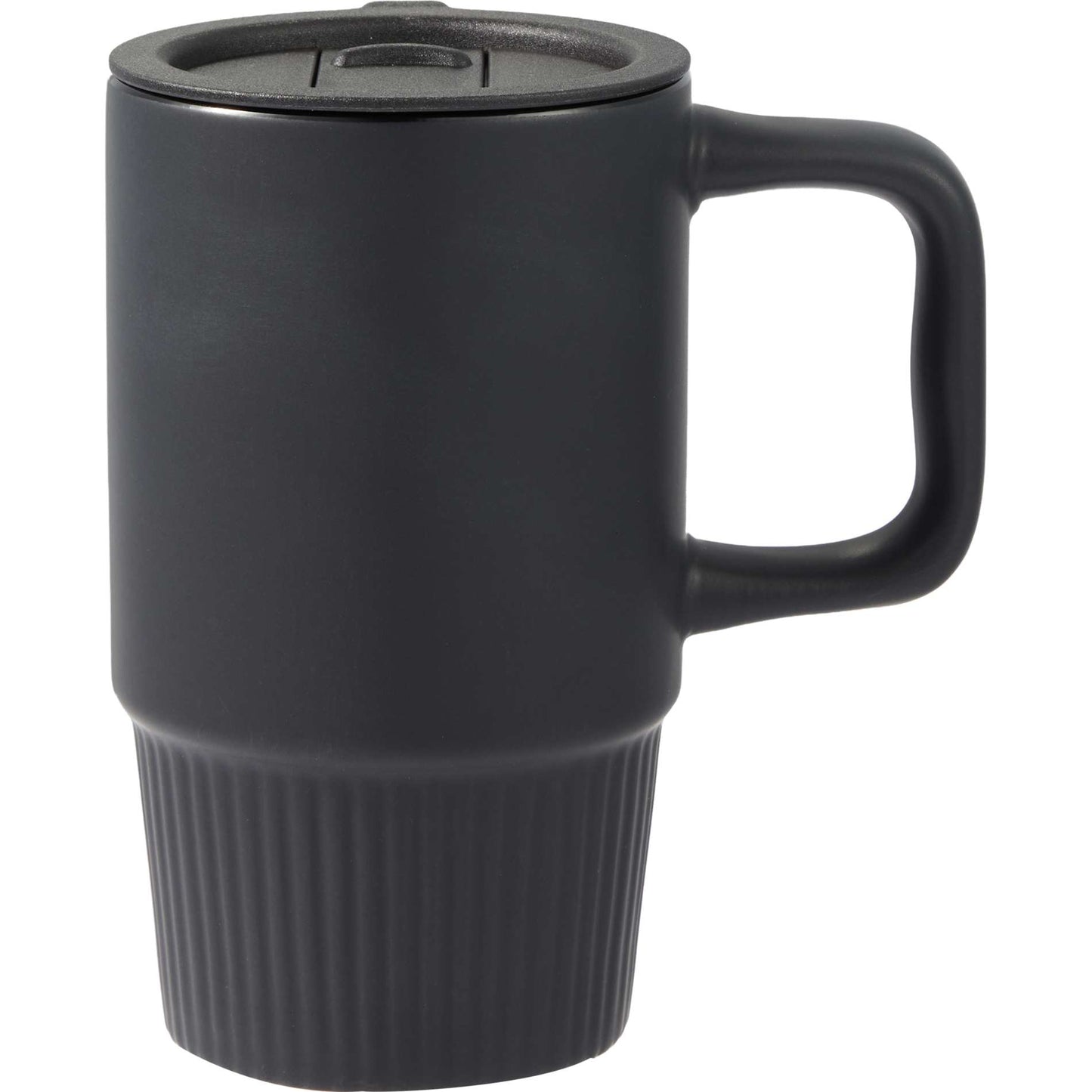 Front View of Black Camden 13oz Ceramic Mug w/ Lid plain
