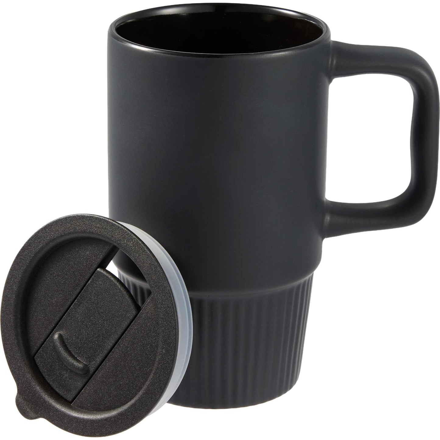 Front View of Black Camden 13oz Ceramic Mug w/ Lid plain