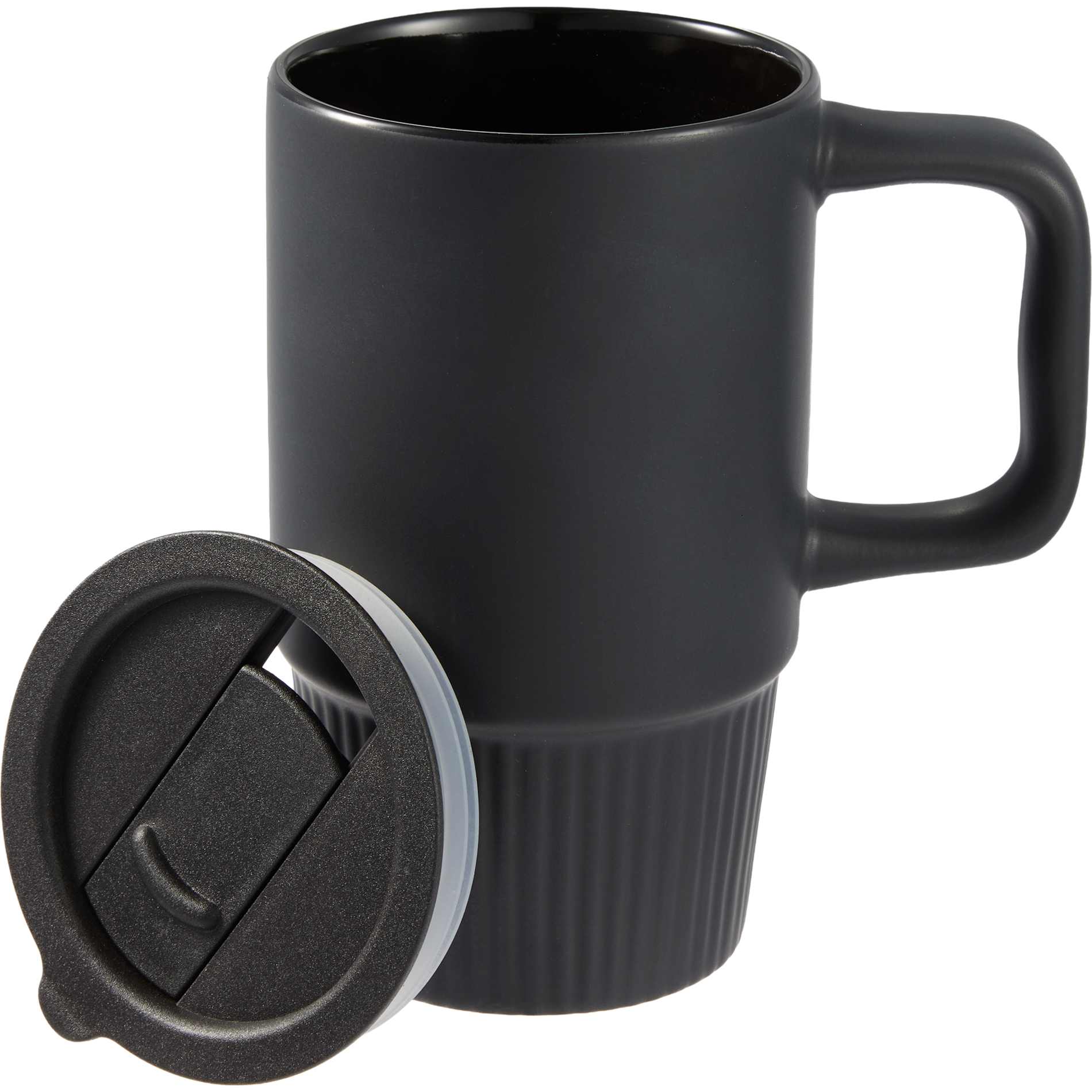 Front View of Black Camden 13oz Ceramic Mug w/ Lid plain