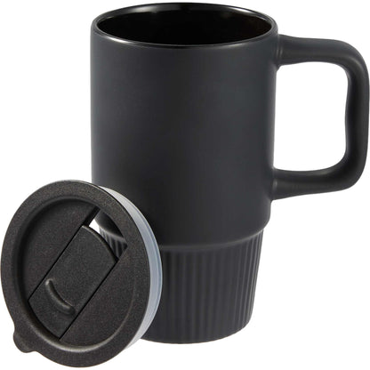 Front View of Black Camden 13oz Ceramic Mug w/ Lid plain