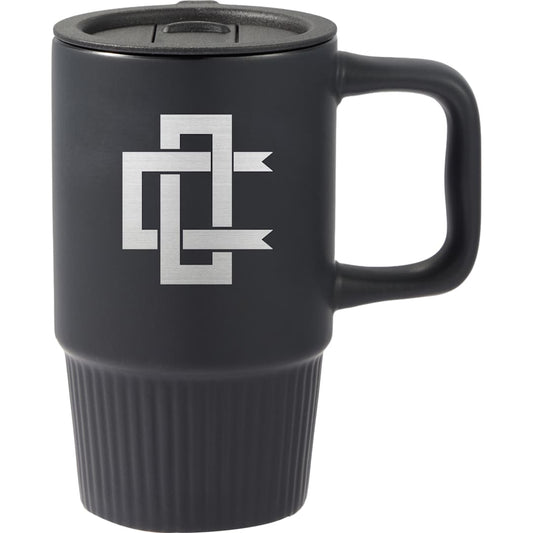 Front View of Black Camden 13oz Ceramic Mug w/ Lid