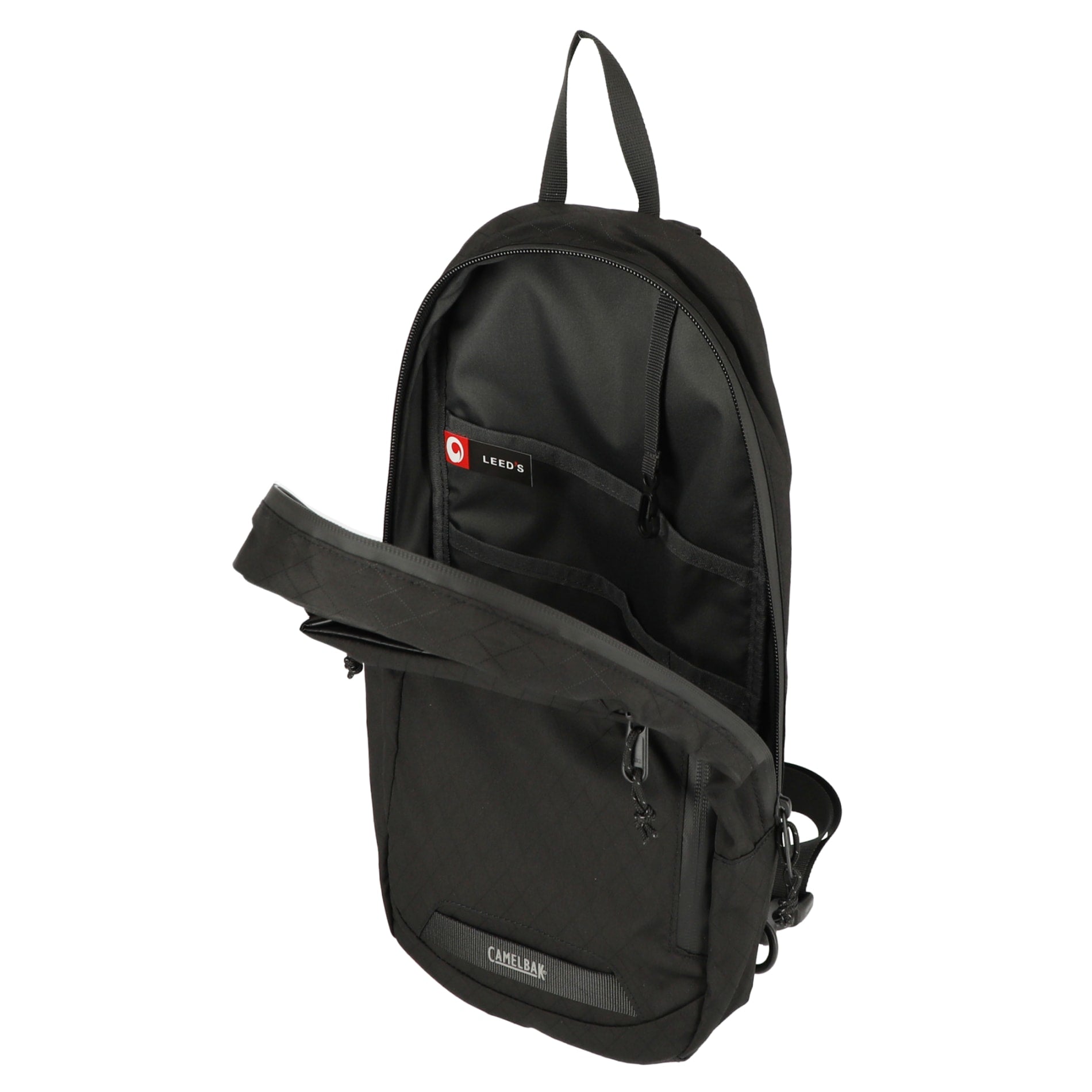 Front View of Black Camelbak Arete Light Sling Backpack plain