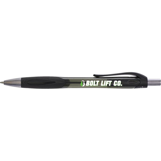 Front View of Black Carlow Recycled Gel Pen