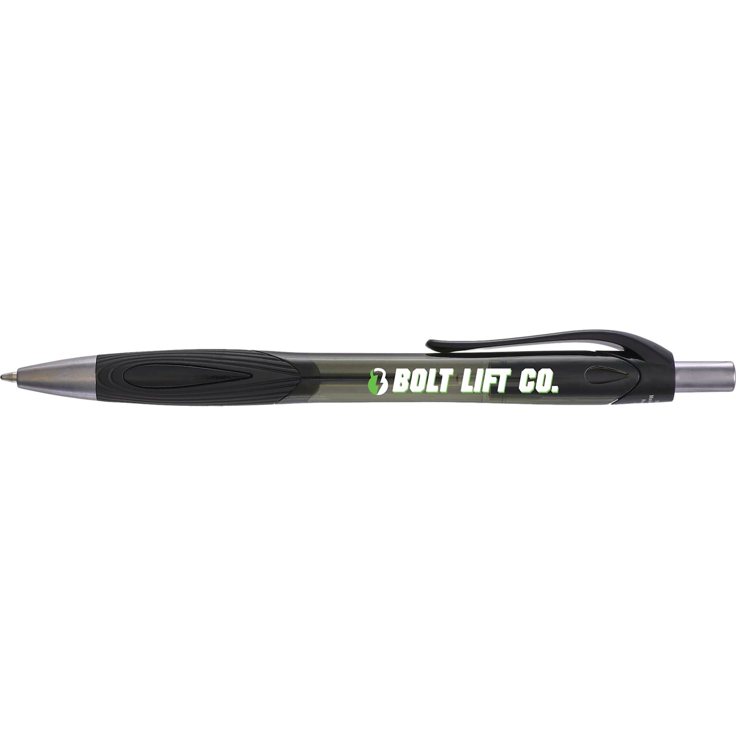 Front View of Black Carlow Recycled Gel Pen