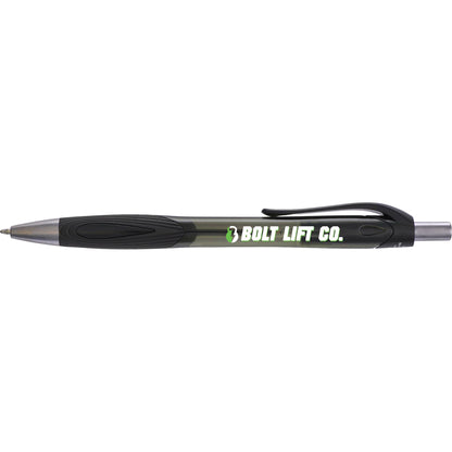 Front View of Black Carlow Recycled Gel Pen