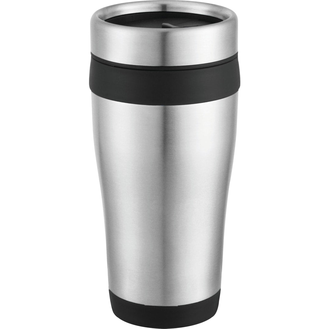 Front View of Black Carmel 16oz Travel Tumbler plain