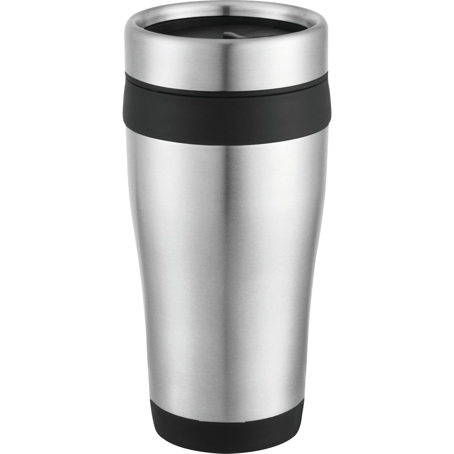 Front View of Black Carmel 16oz Travel Tumbler plain