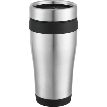 Front View of Black Carmel 16oz Travel Tumbler plain