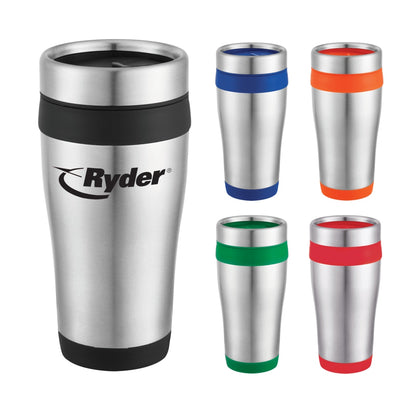 Front View of Black Carmel 16oz Travel Tumbler
