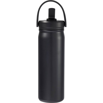 Front View of Black Carpo 20oz Straw lid Vacuum Bottle plain