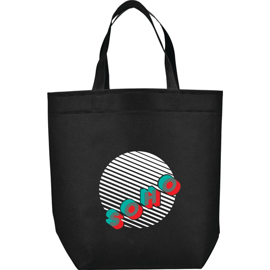 Front View of Black Challenger Non-Woven Shopper Tote