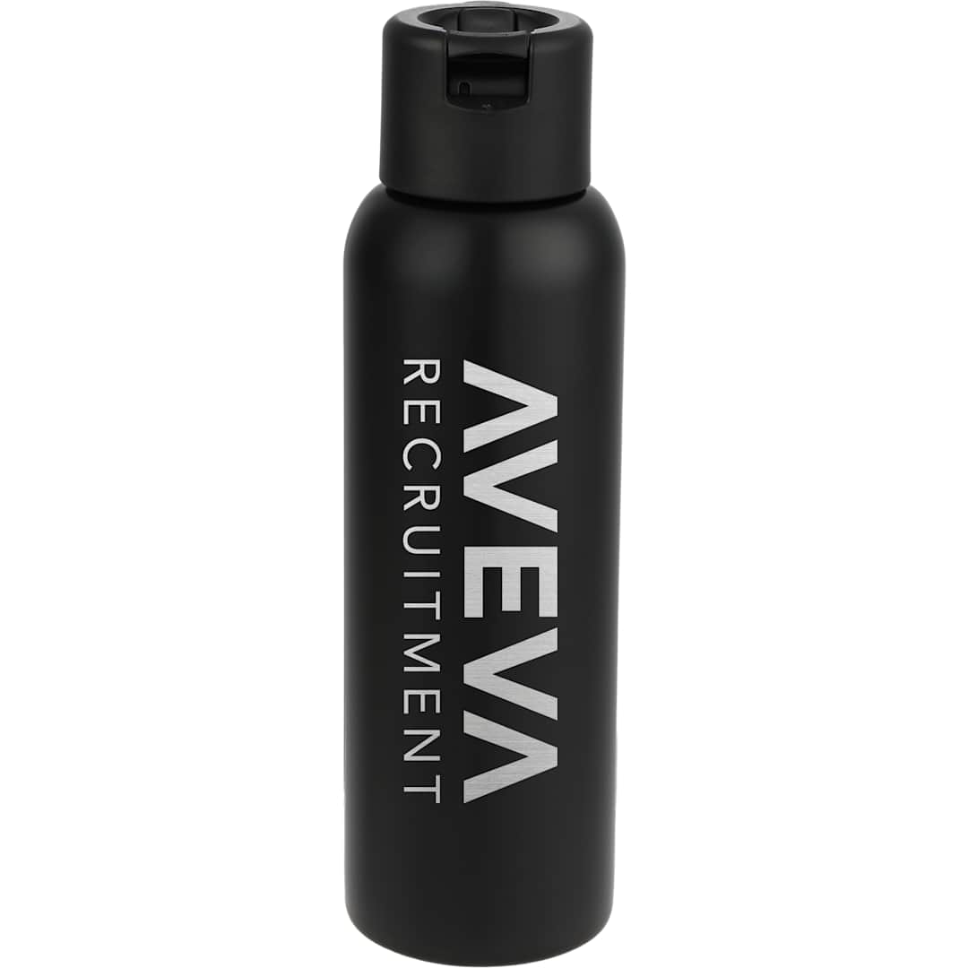 Front View of Black Clio Eco-Friendly Straw Lid Vacuum Bottle 22oz