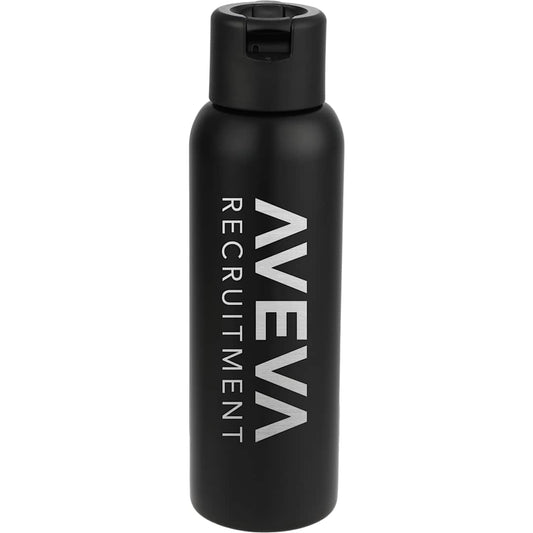 Front View of Black Clio Eco-Friendly Straw Lid Vacuum Bottle 22oz