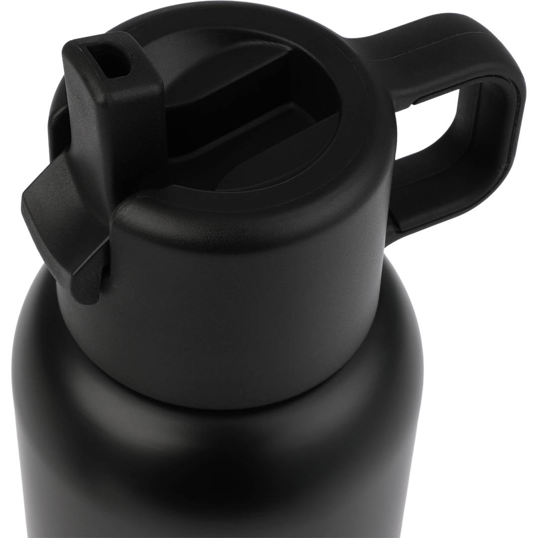 Front View of Black Clio Eco-Friendly Straw Lid Vacuum Bottle 22oz