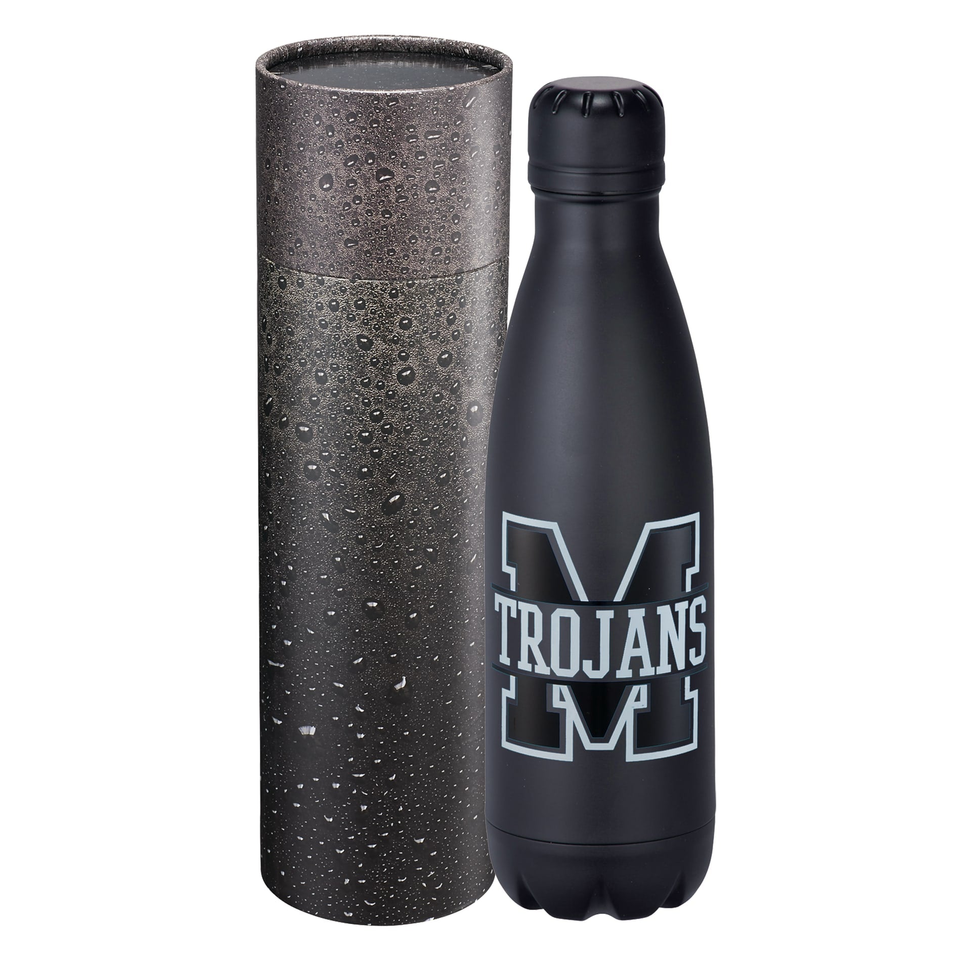 Front View of Black Copper Vac Bottle 17oz With Cylindrical Box