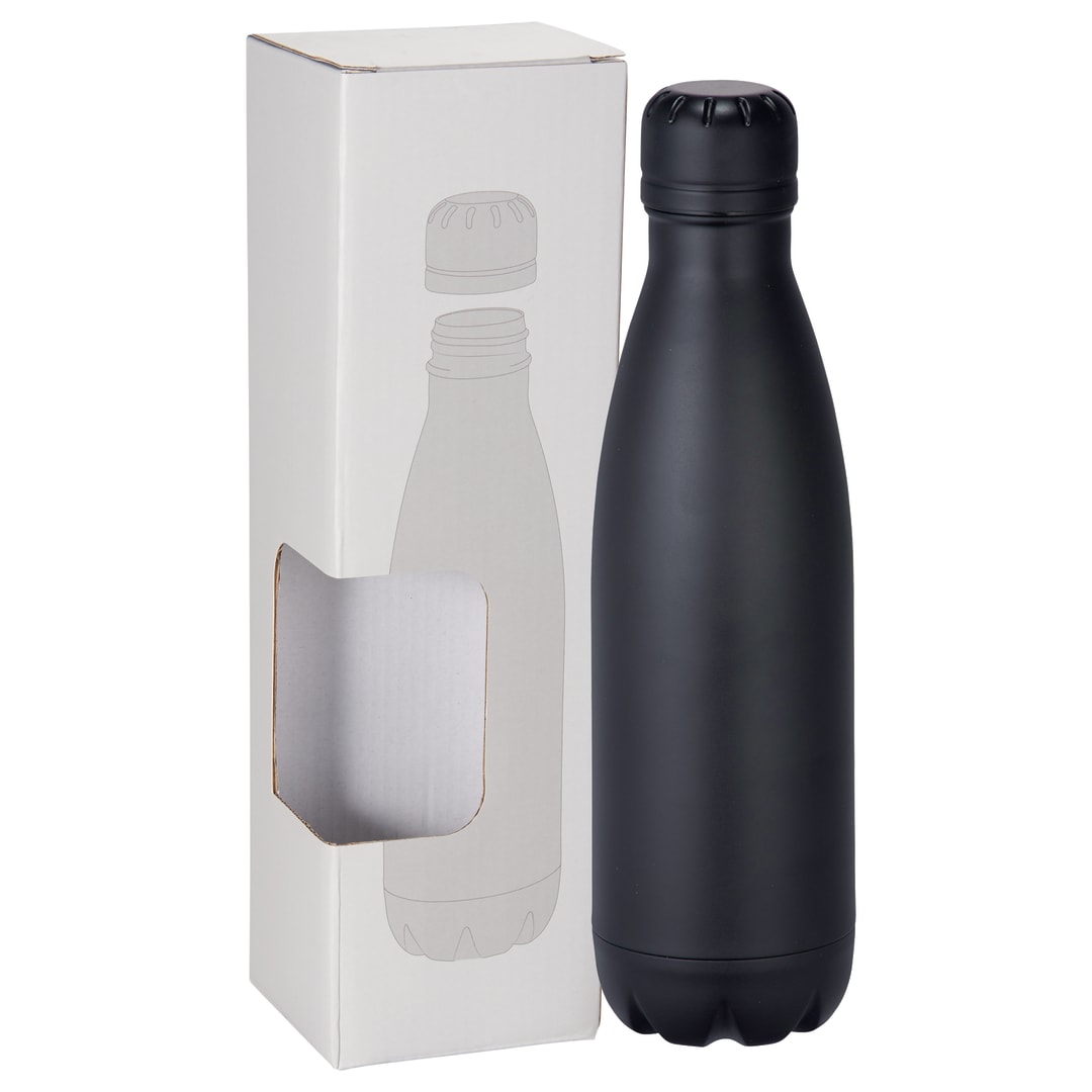 Front View of Black Copper Vacuum Insulated Bottle 17oz w/ Window Box plain