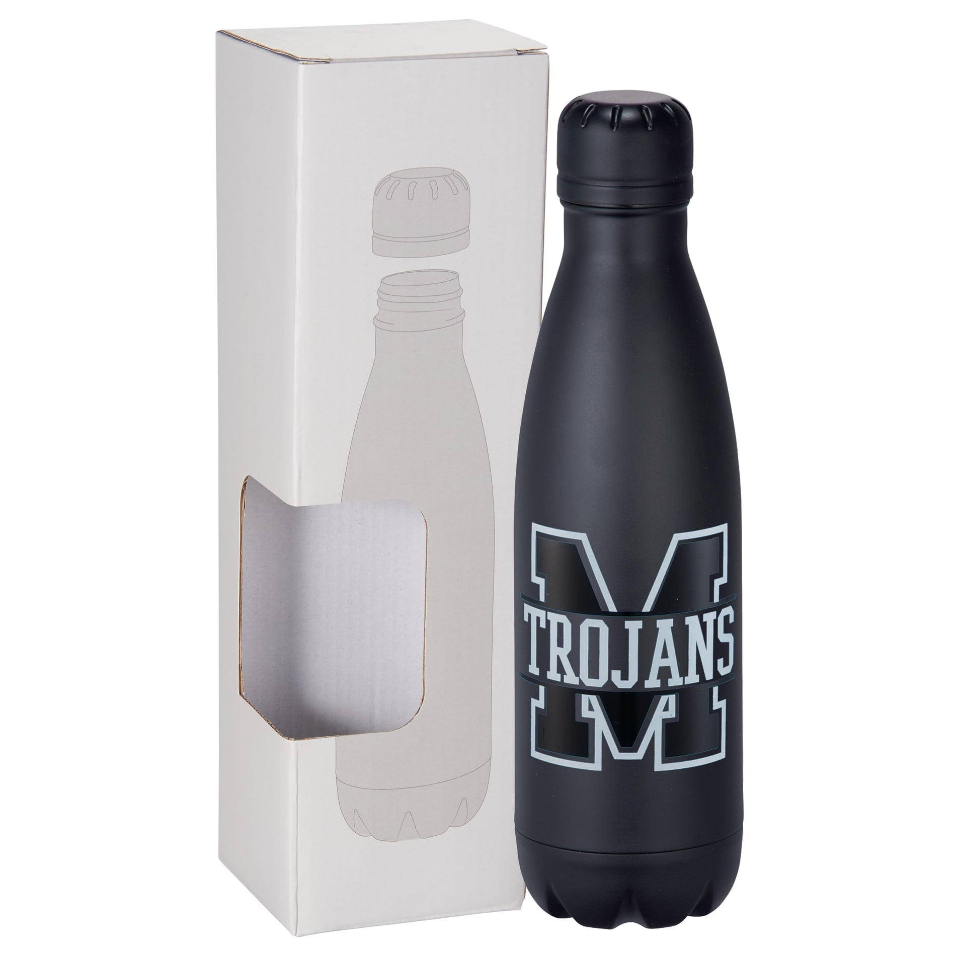 Front View of Black Copper Vacuum Insulated Bottle 17oz w/ Window Box