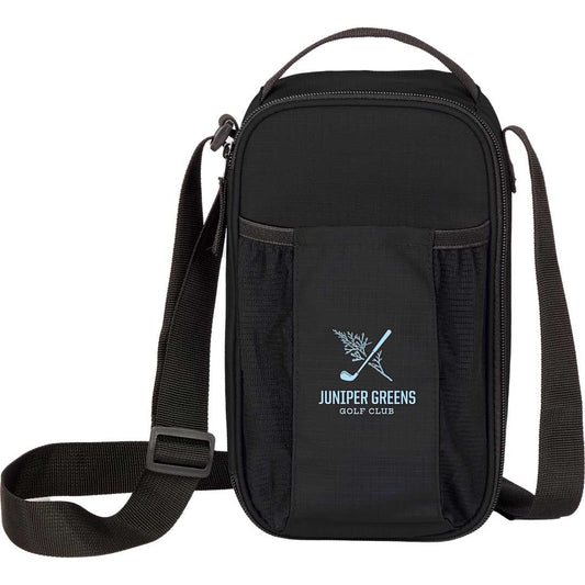 Front View of Black Crossbody Recycled 6-Can Cooler