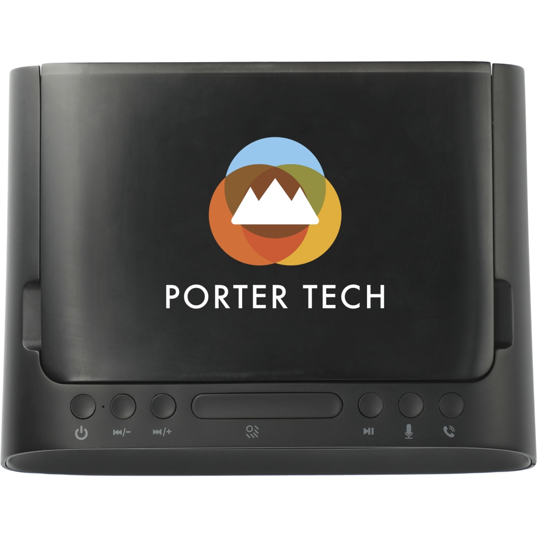 Front View of Black Desktop UV Sanitizer and Bluetooth Speaker