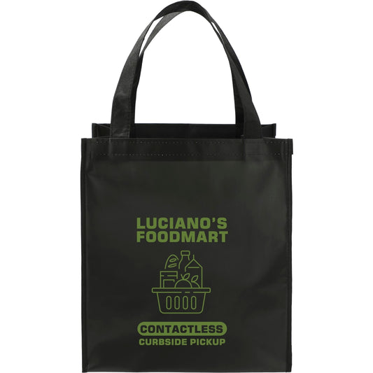 Front View of Black Double Laminated Wipeable Grocery Tote