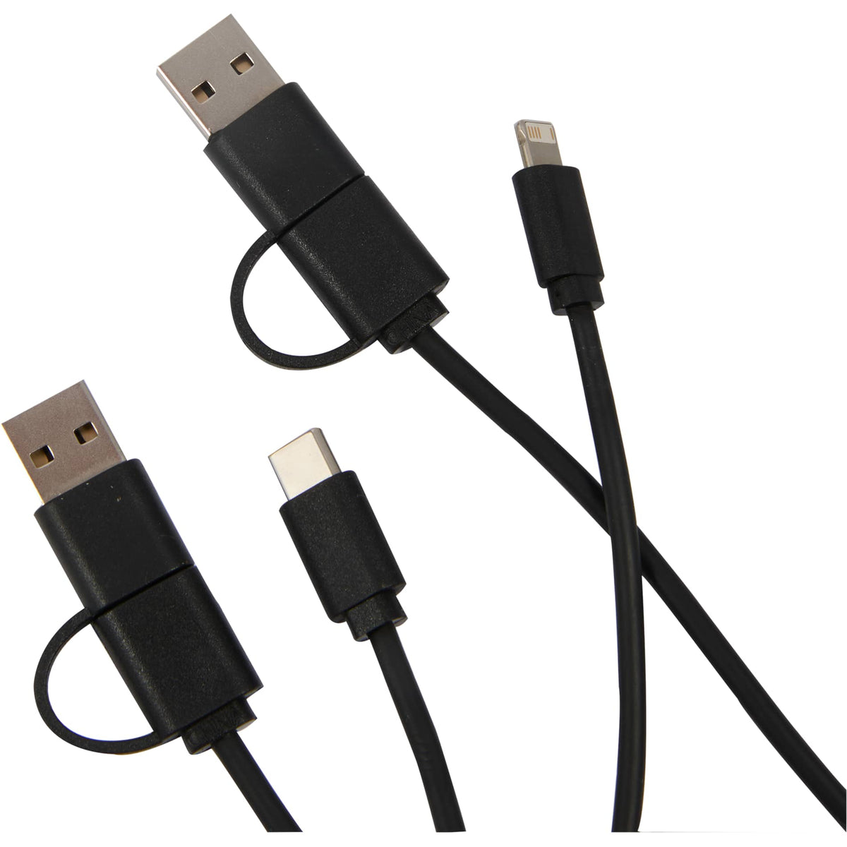 Front View of Black Dual Power Long Charging Cable Kit
