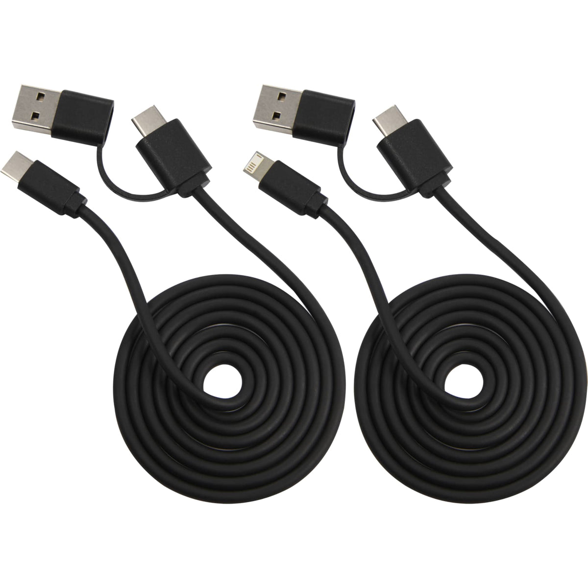 Front View of Black Dual Power Long Charging Cable Kit