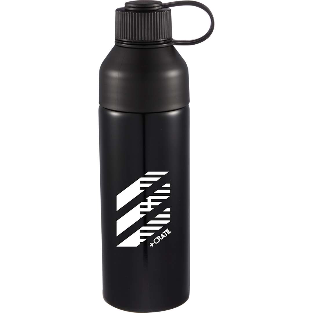 Front View of Black DUO 26oz Recycled Aluminum Bottle