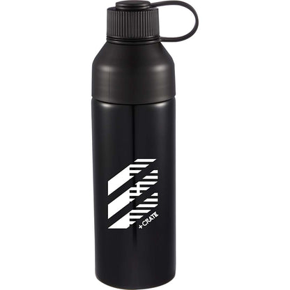 Front View of Black DUO 26oz Recycled Aluminum Bottle