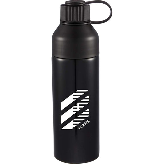 Front View of Black DUO 26oz Recycled Aluminum Bottle