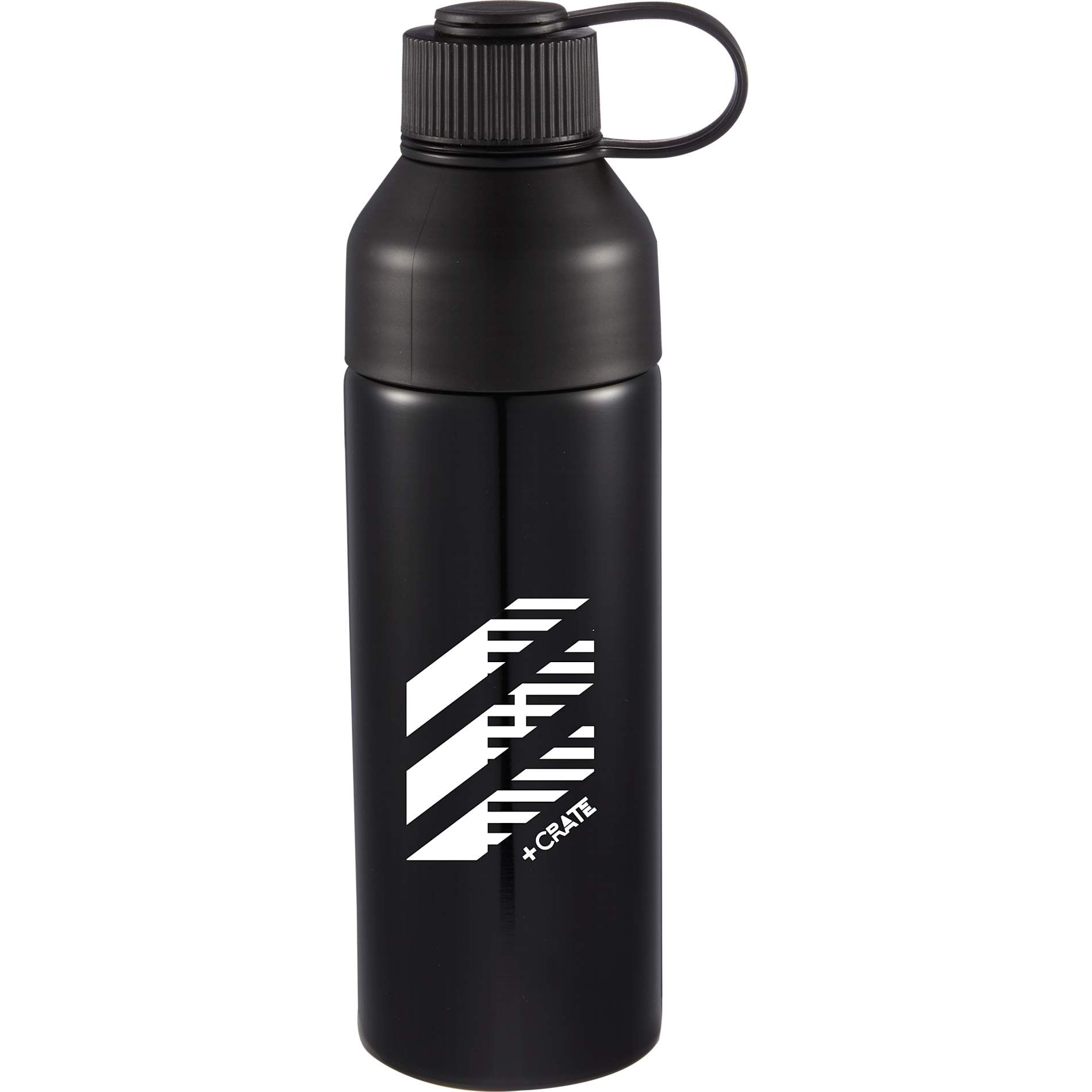 Front View of Black DUO 26oz Recycled Aluminum Bottle