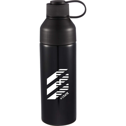 Front View of Black DUO 26oz Recycled Aluminum Bottle