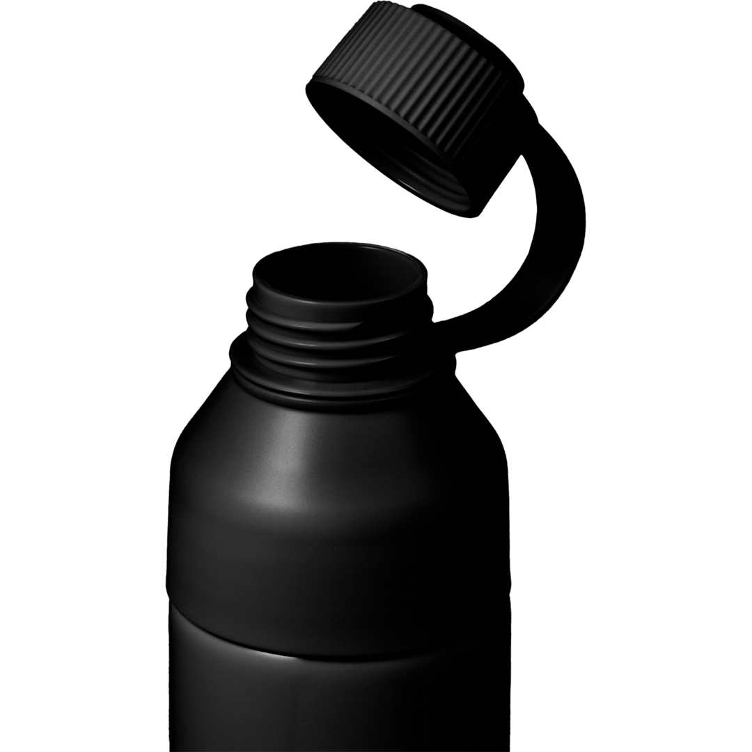 Front View of Black DUO 26oz Recycled Aluminum Bottle
