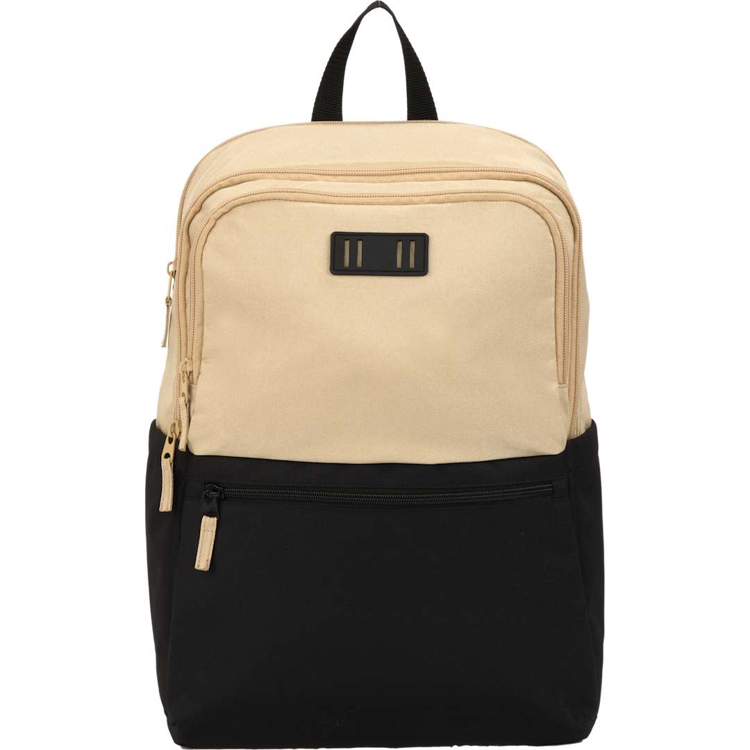 Front View of Black Duo Recycled 15" Laptop Backpack plain