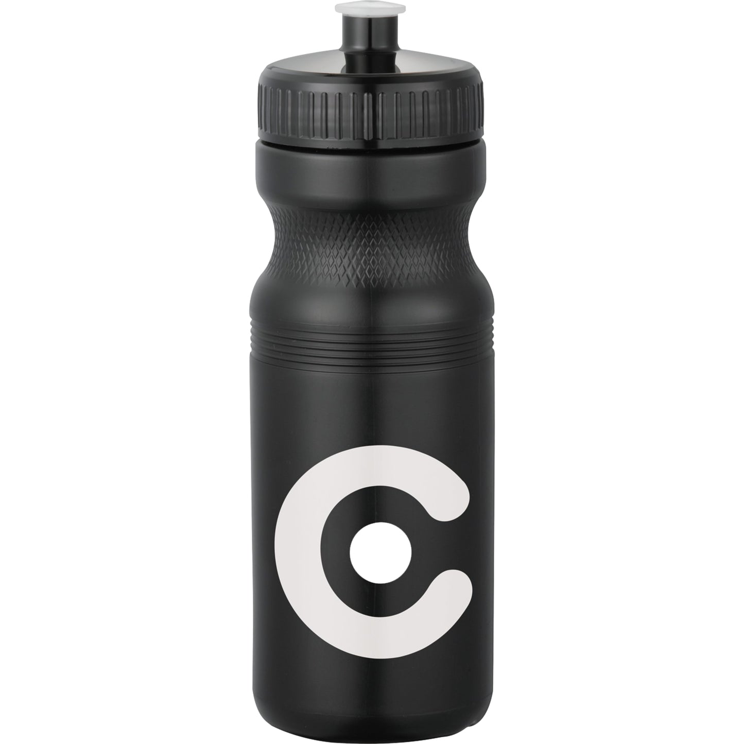 Front View of Black Easy Squeezy Spirit 24oz Sports Bottle