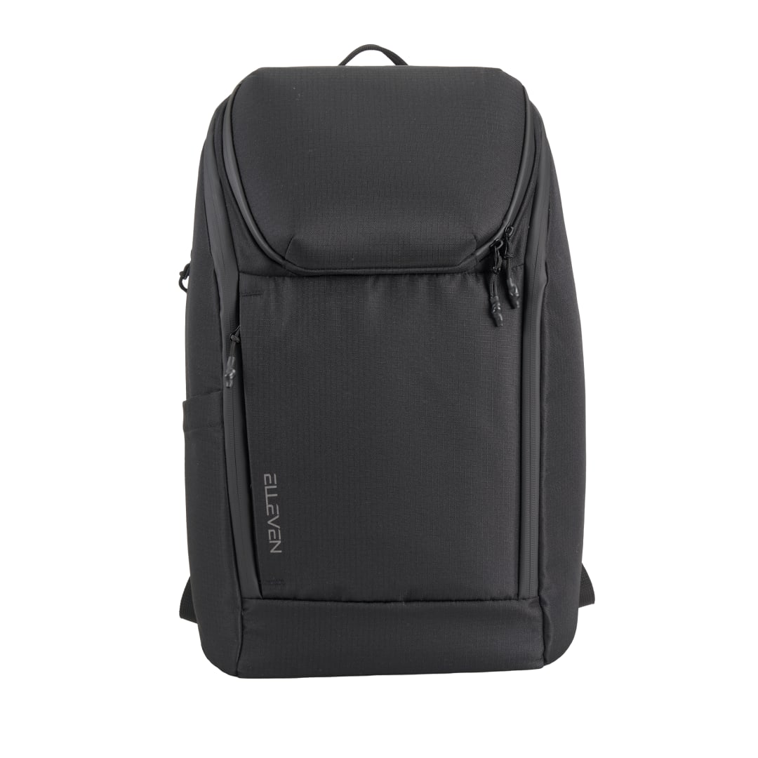 Front View of Black Elleven Orion Recycled 15" Laptop Backpack plain