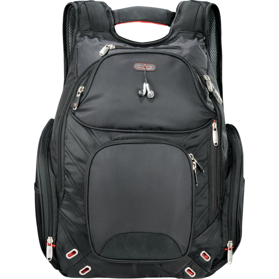 Front View of Black elleven™ Amped TSA 17" Computer Backpack plain
