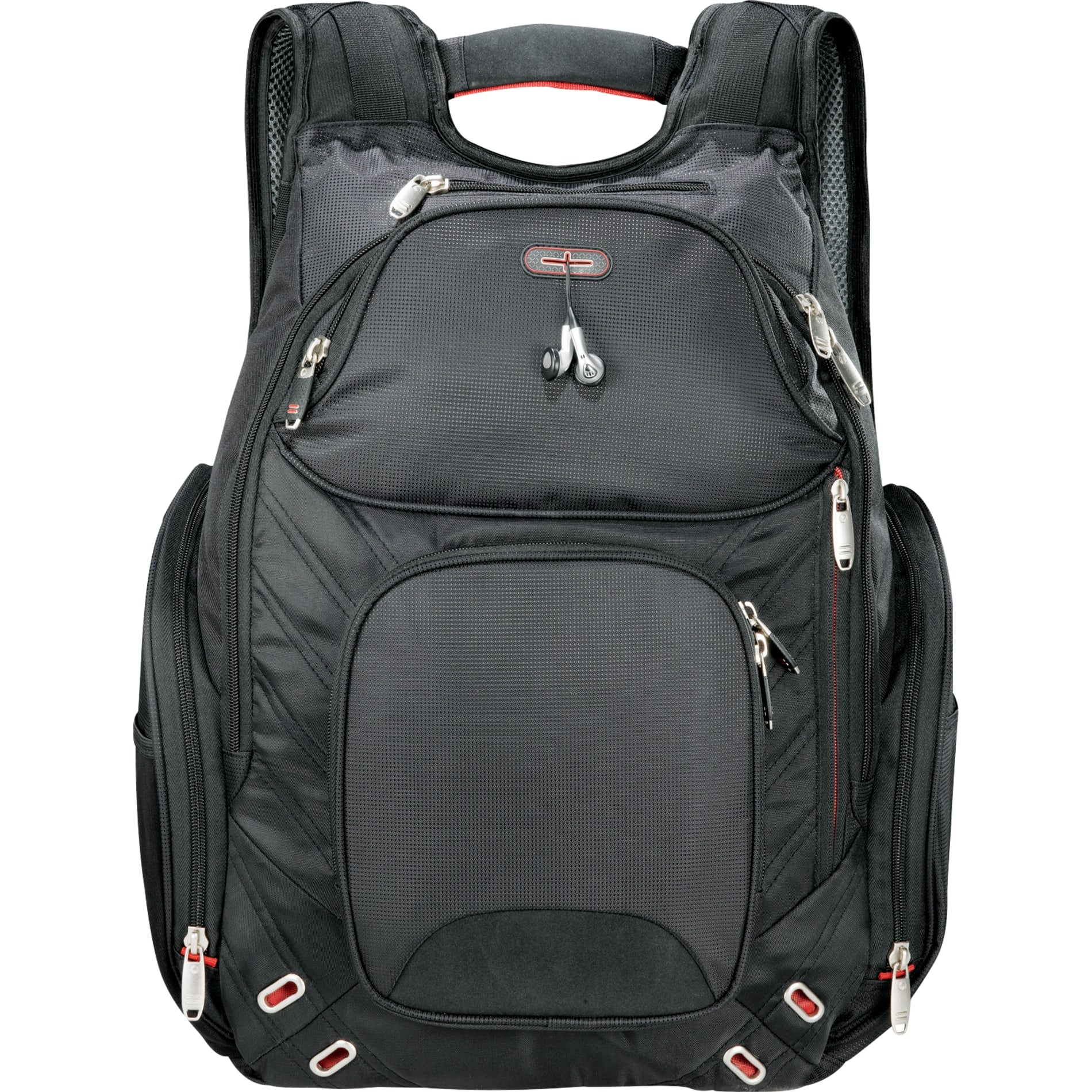 Front View of Black elleven™ Amped TSA 17" Computer Backpack plain