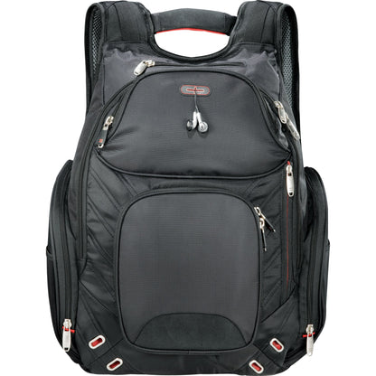 Front View of Black elleven™ Amped TSA 17" Computer Backpack plain