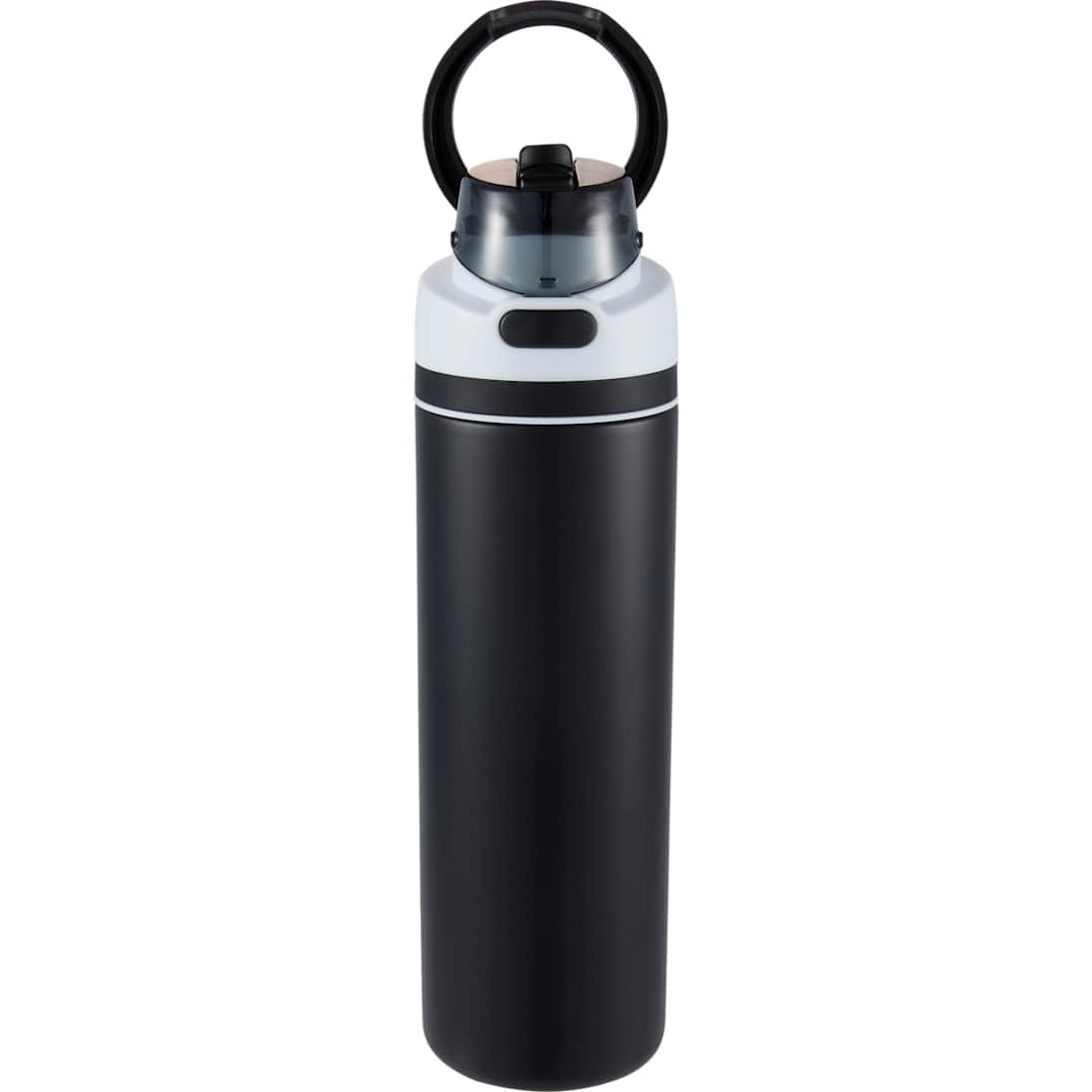 Front View of Black Elvin 28oz Recycled Stainless Flip Straw Bottle plain