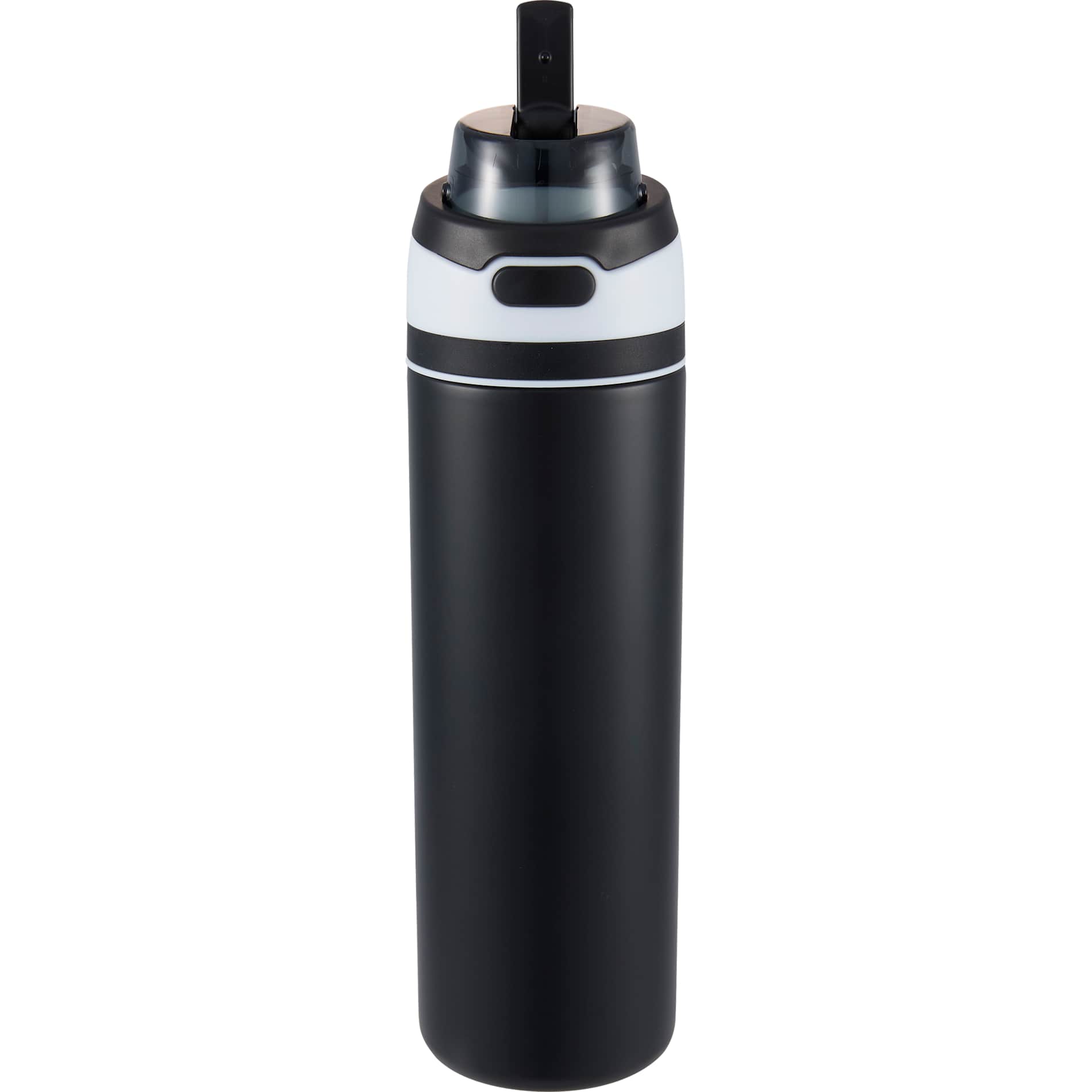 Front View of Black Elvin 28oz Recycled Stainless Flip Straw Bottle plain