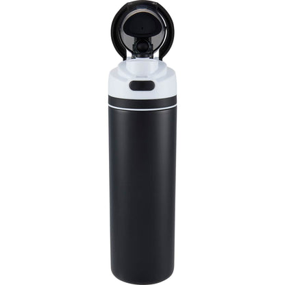 Front View of Black Elvin 28oz Recycled Stainless Flip Straw Bottle plain