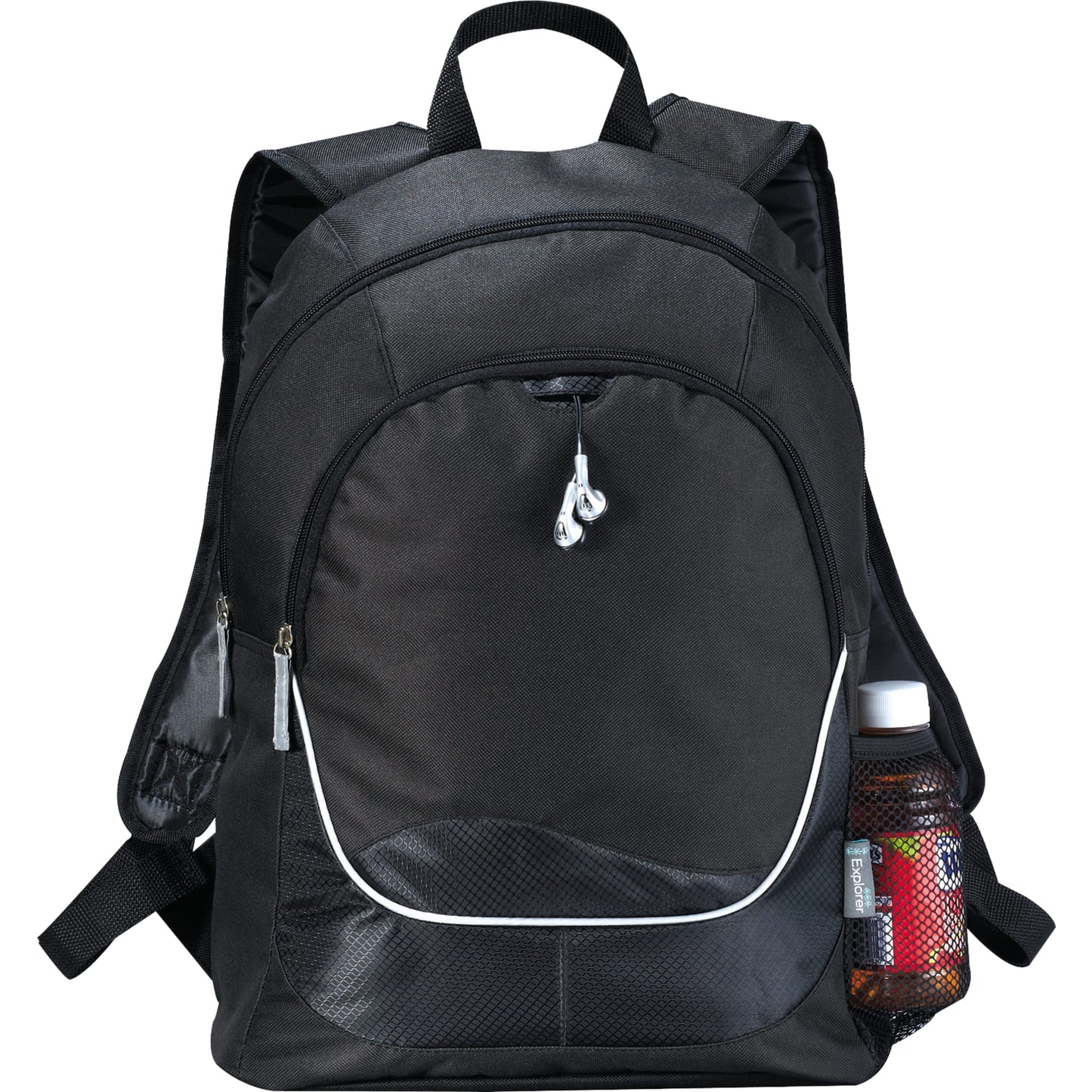 Front View of Black Explorer Backpack plain