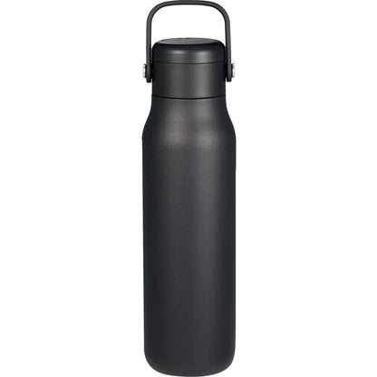 Front View of Black Explorer Threadless Recycled Stainless Bottle 25oz plain