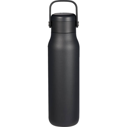 Front View of Black Explorer Threadless Recycled Stainless Bottle 25oz plain