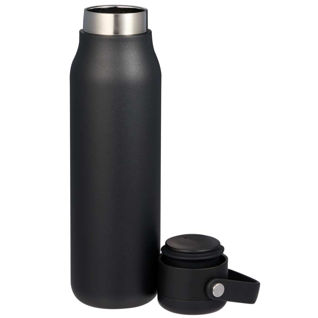 Front View of Black Explorer Threadless Recycled Stainless Bottle 25oz plain