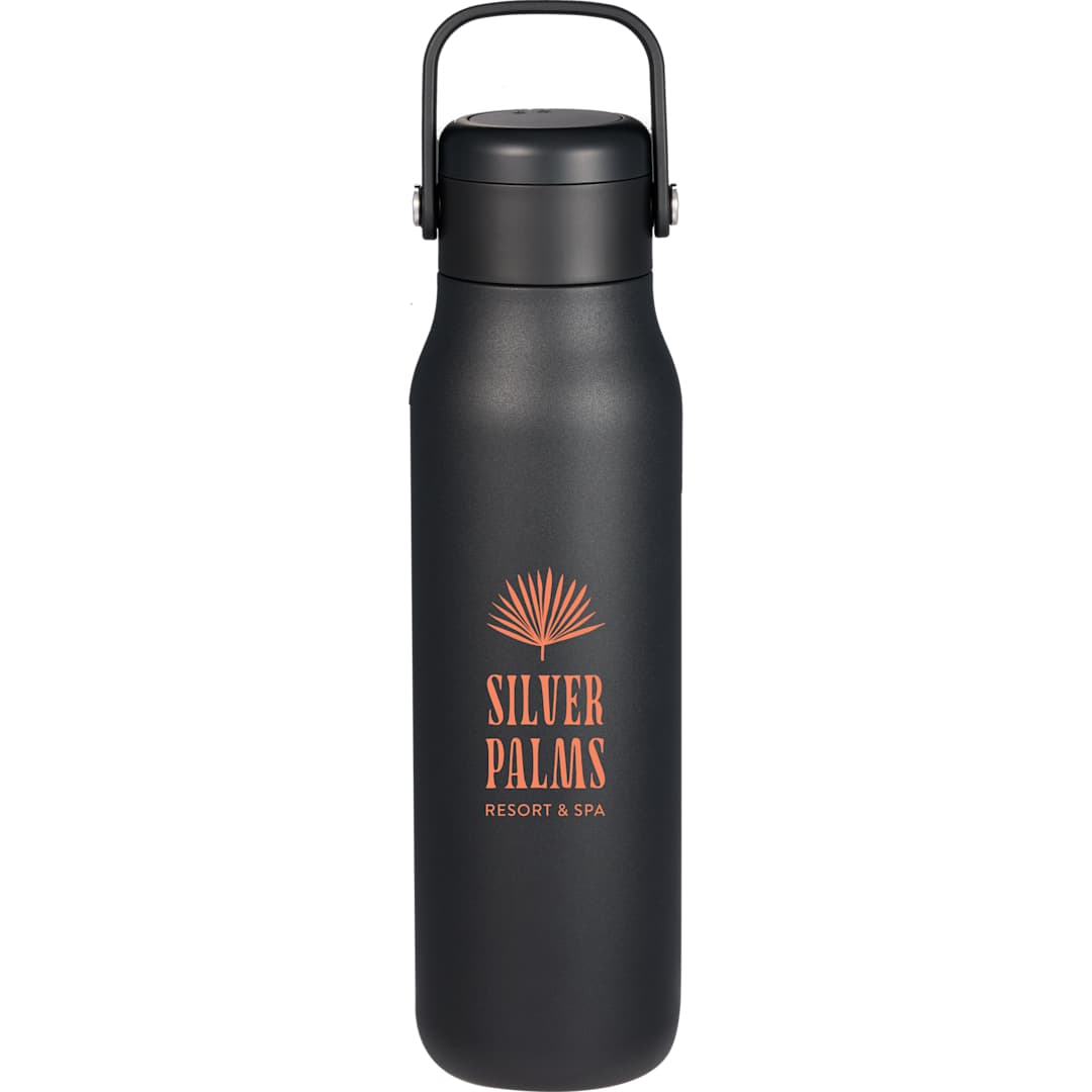 Front View of Black Explorer Threadless Recycled Stainless Bottle 25oz