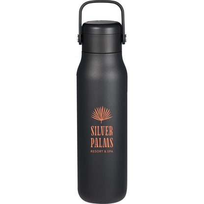 Front View of Black Explorer Threadless Recycled Stainless Bottle 25oz