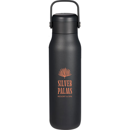 Front View of Black Explorer Threadless Recycled Stainless Bottle 25oz