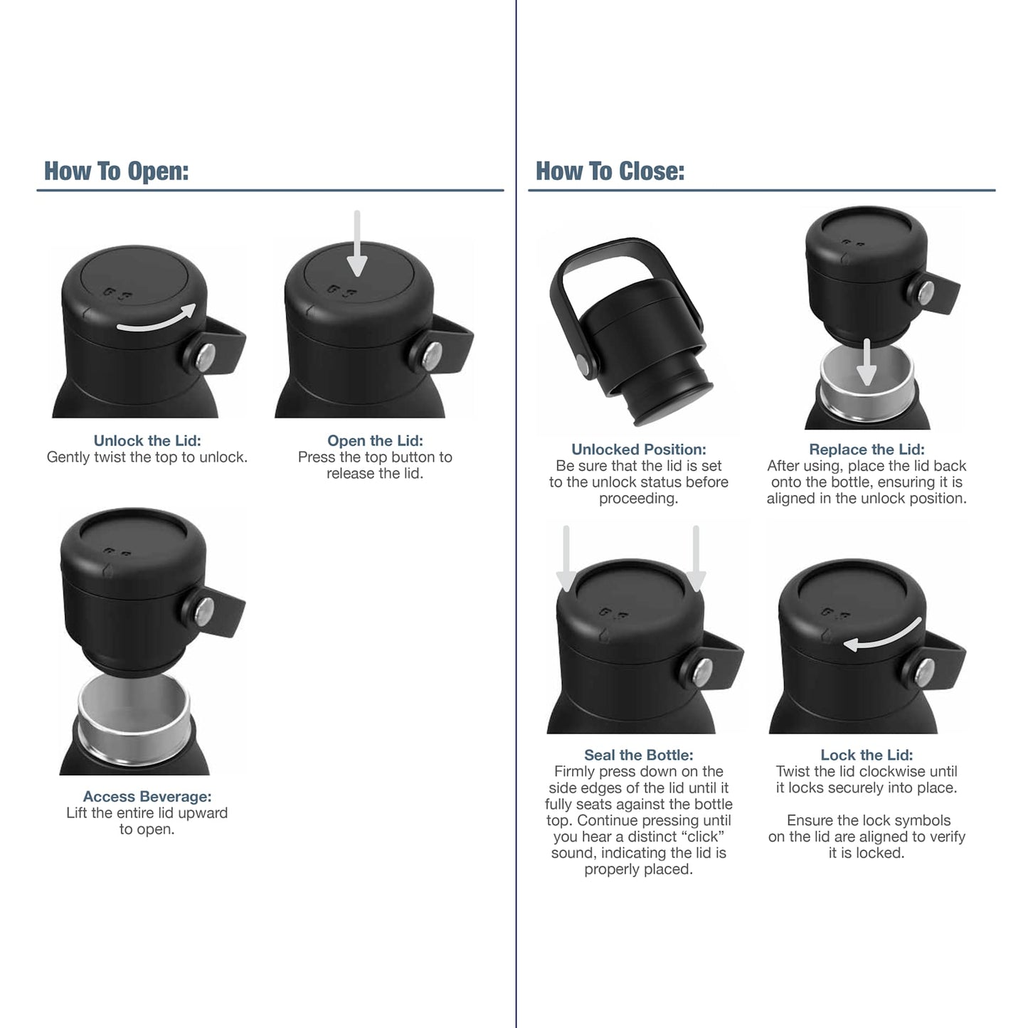 Front View of Black Explorer Threadless Recycled Stainless Bottle 25oz